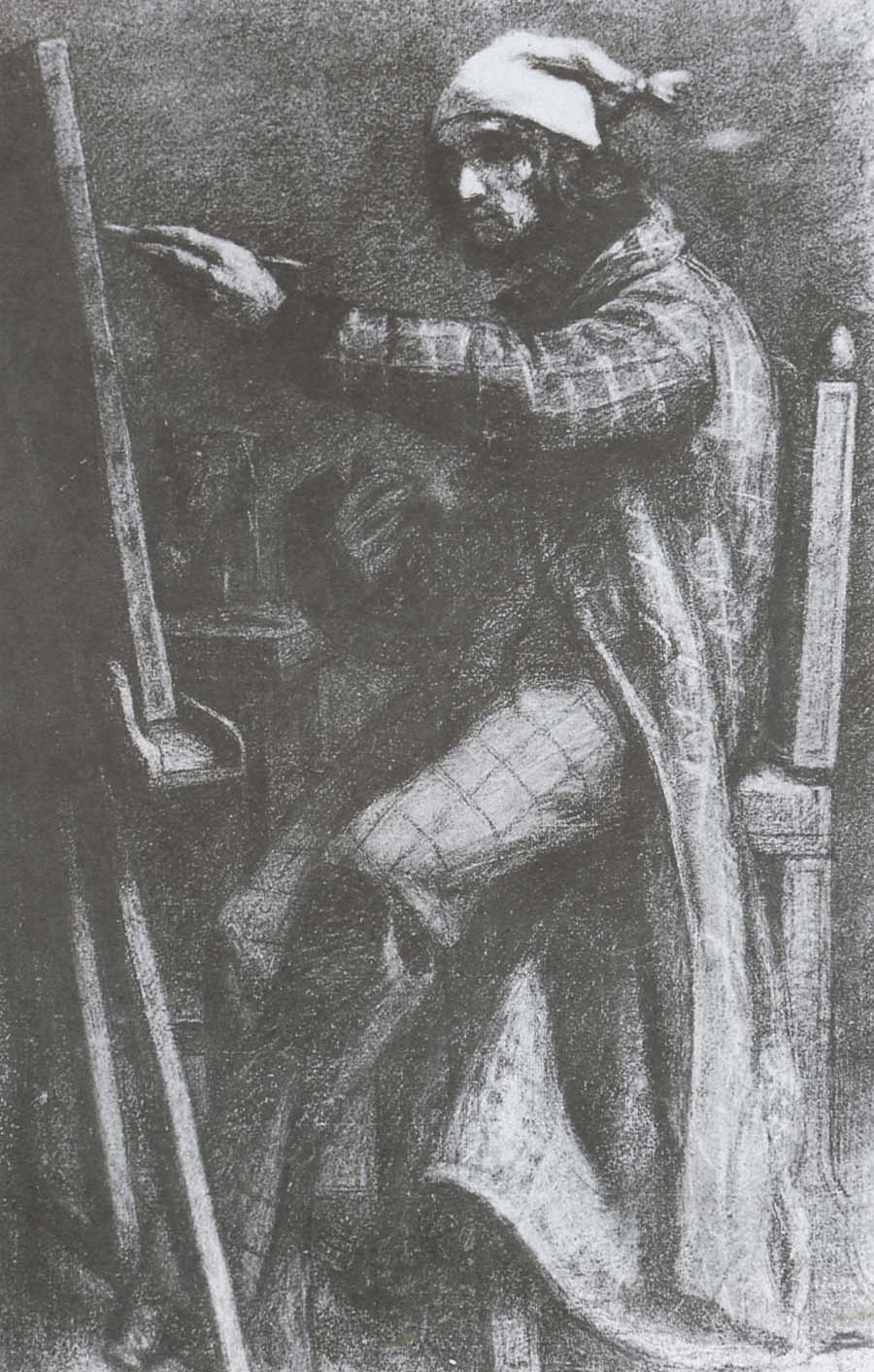 Artist in the front of easel